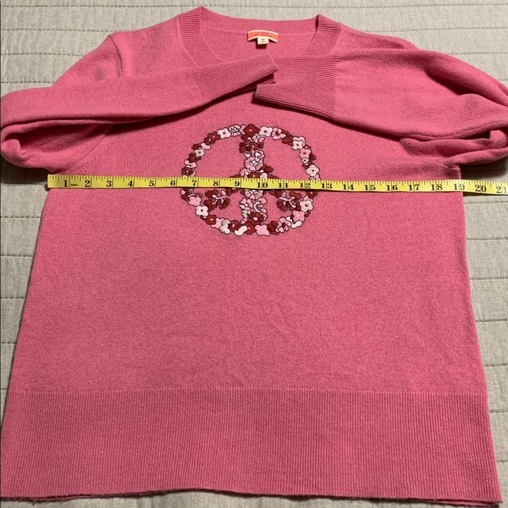 J.Crew Women Classic-Fit Pink Medium Cashmere Floral Peace Embroidery Sweater - Picture 11 of 12